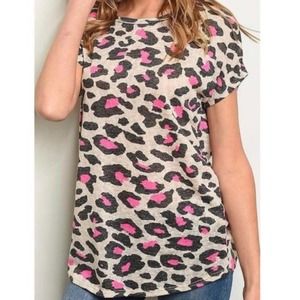 Hot Pink Leopard Twist Back Blouse - M